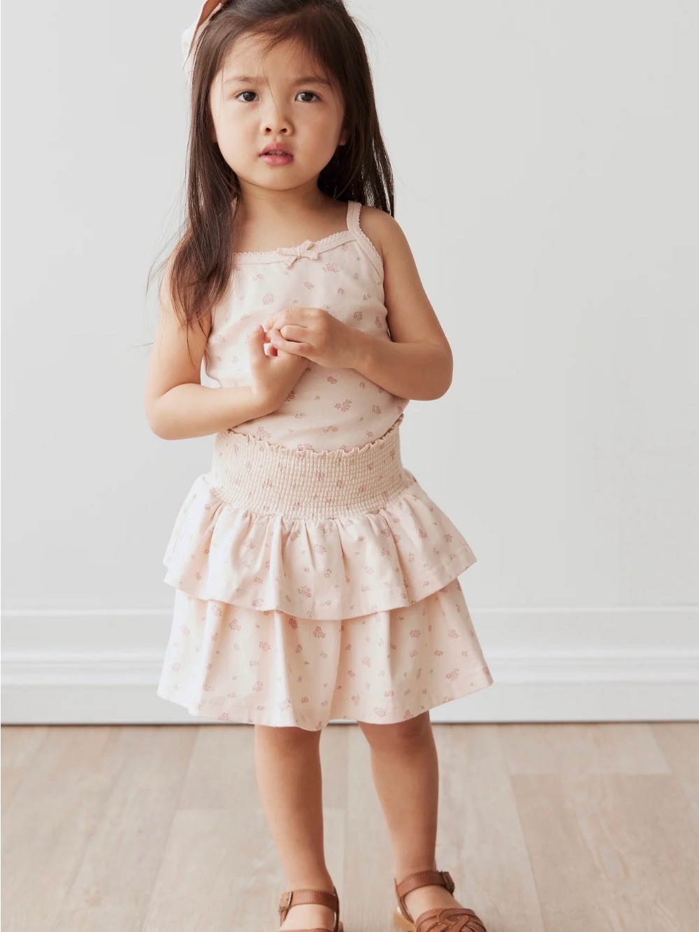 Jamie Kay Ruby in Irina Print Blush Pink Smocked Tiered Skirt